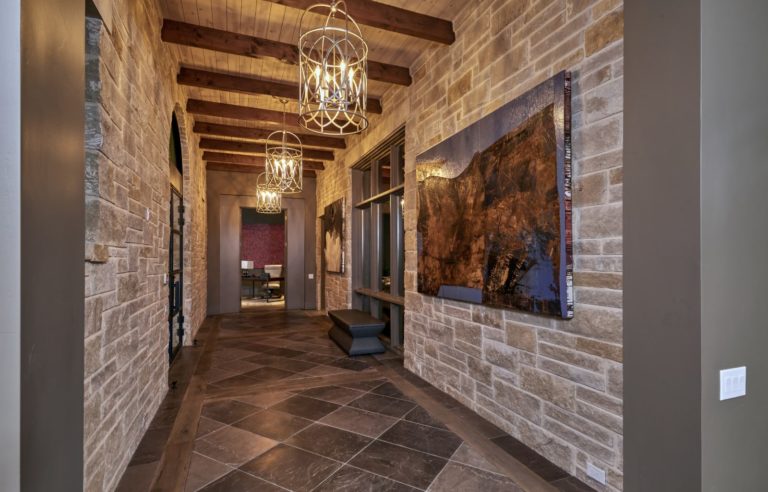 rustic style hallway with photo on wall