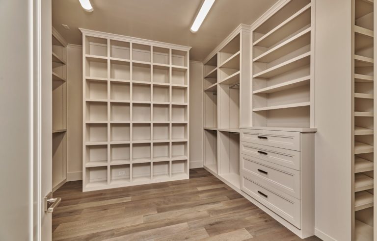large closet with many shelves